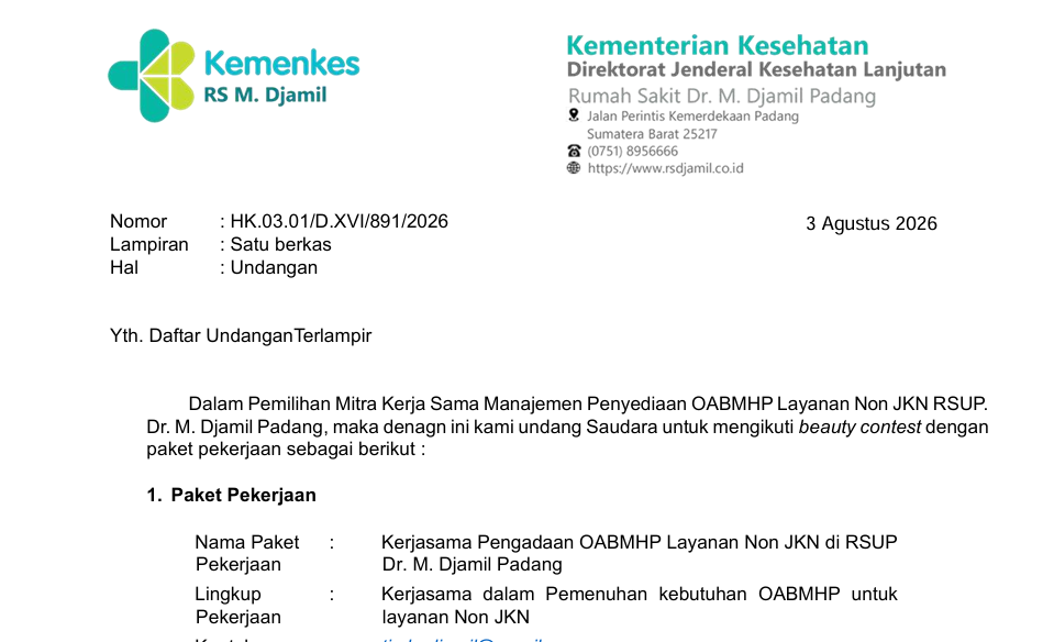 Pengumuman Dokumen Pengadaan OABMHP Layanan Non JKN Tahun 2026